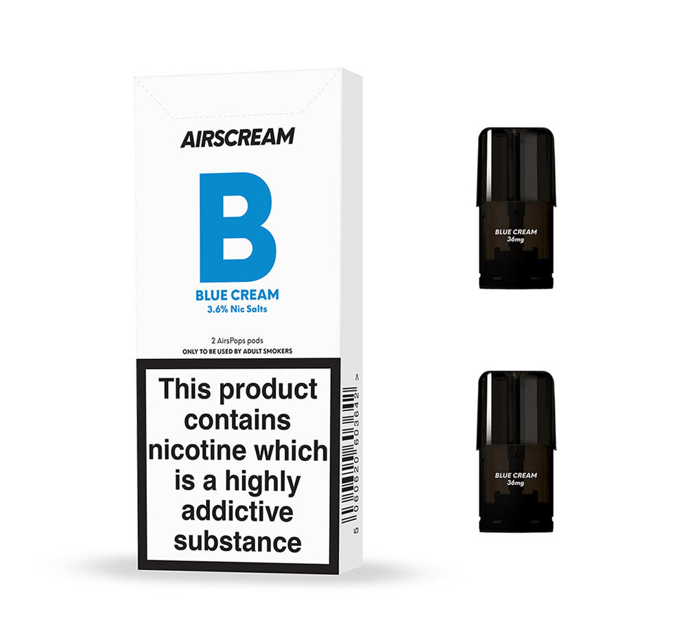 Airscream AirsPops - Blue Cream (2 Pods Pack) - Vape N Save Air Scream, Airscream, AirsPops, Berry, Blueberry, Chocolate, Disposable, Filled Pods, Fruit, Hazelnut, Sweet