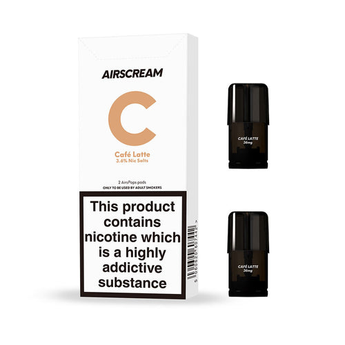 Airscream AirsPops - Cafe Latte (2 Pods Pack) - Vape N Save Air Scream, Airscream, AirsPops, Beverage, Coffee, Creamy, Disposable, Filled Pods, Latte