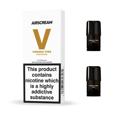 Airscream AirsPops - Virginia Toba (2 Pods Pack) - Vape N Save Air Scream, Airscream, AirsPops, Disposable, Filled Pods, Tobacco
