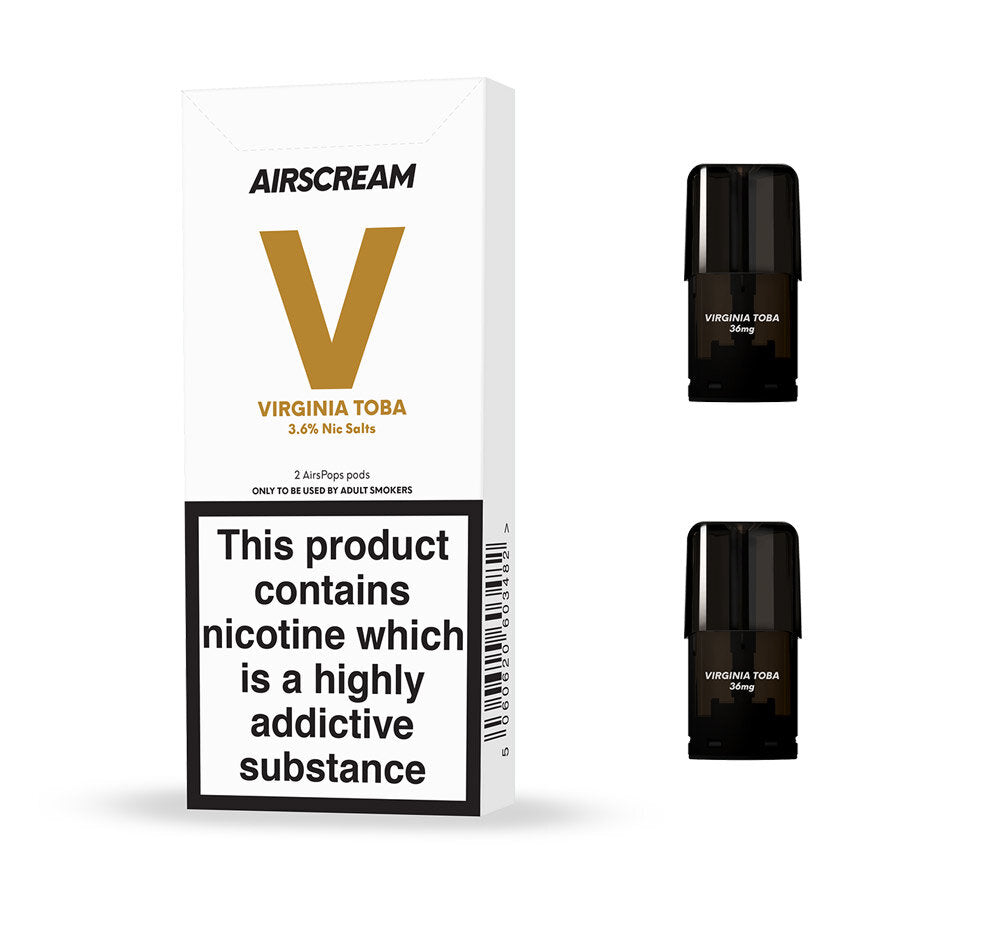 Airscream AirsPops - Virginia Toba (2 Pods Pack) - Vape N Save Air Scream, Airscream, AirsPops, Disposable, Filled Pods, Tobacco