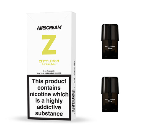 Airscream AirsPops - Zesty Lemon (2 Pods Pack) - Vape N Save Air Scream, Airscream, AirsPops, Citrus, Disposable, Filled Pods, Lemon